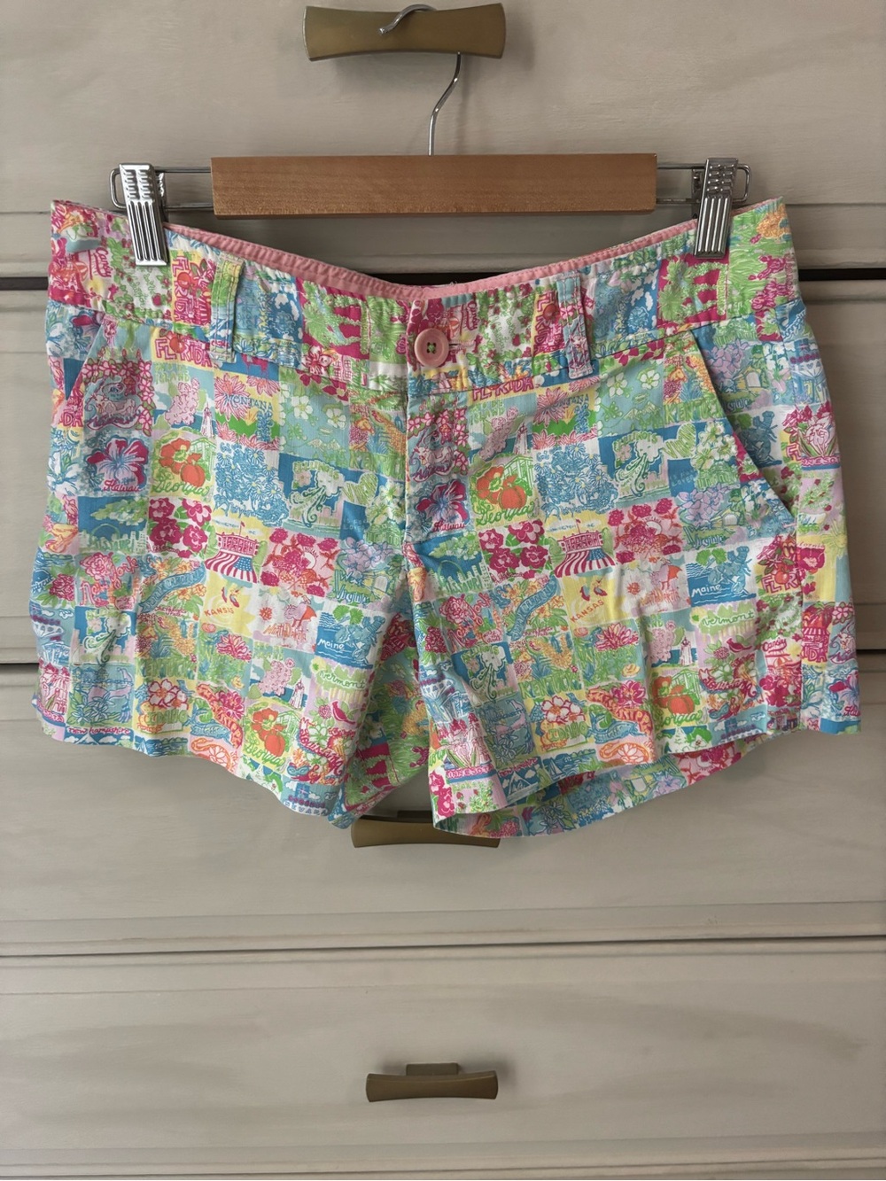 Lilly Pulitzer Pastel Patchwork Shorts in Pink, Blue, Green, Yellow
